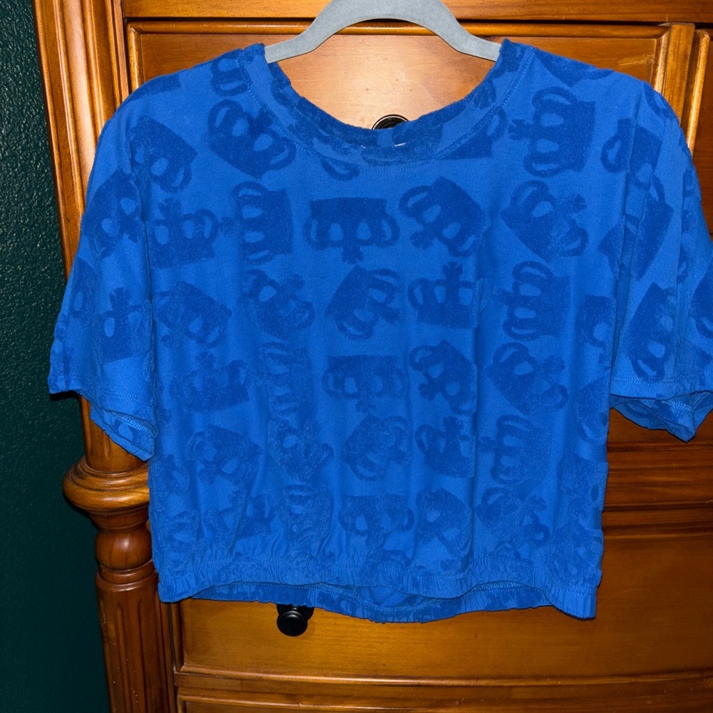 Juicy Couture Blue Crop Top with Textured Design